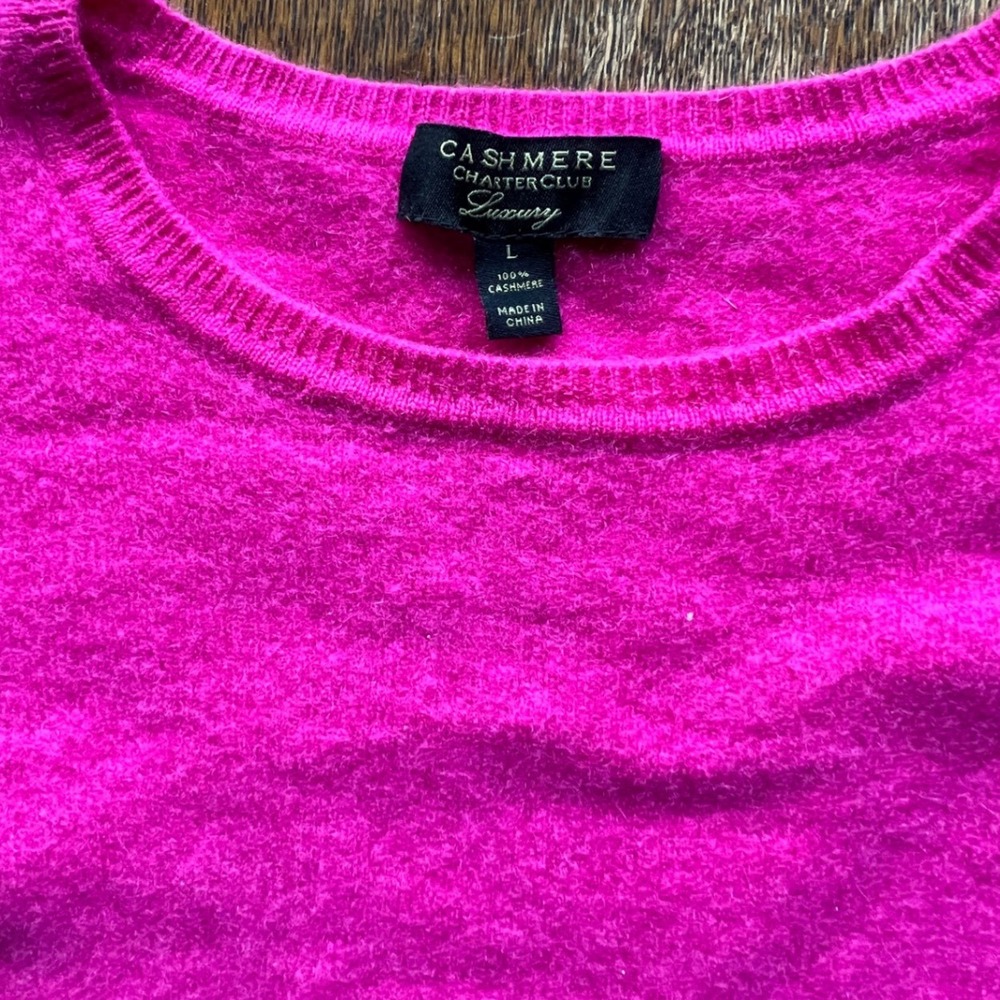 Charter Club Luxury Hot Pink 100% Cashmere Crew Neck Sweater Womens Large
